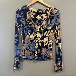 *GENTLY WORN* Vintage Y2K R Wear Rampage JR's LARGE Ruffled Sheer Floral Blouse